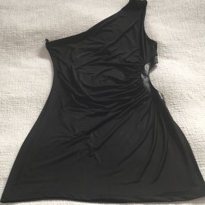 Silky black dress with cut out rouched detail